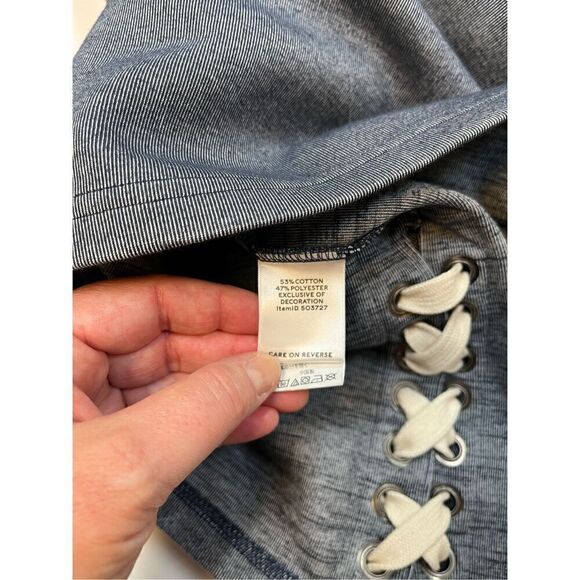 NEW L.L. Bean Signature Short Sleeve Side Tie Heather Navy Sweatshirt Size Large - Picture 6 of 8